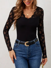 Women's Black Lace Sleeve Top Black Woman T Shirts