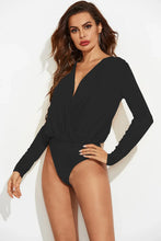 Womens Black Long Sleeve Bodysuit Stretchy Opaque Basic Black