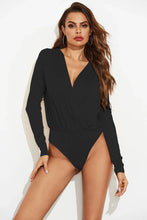 Womens Black Long Sleeve Bodysuit Stretchy Opaque Basic