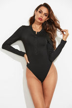 Women's Black Long Sleeve Bodysuit with Button-Down Front Black