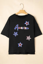 Womens Black Patriotic Star Sequin T-Shirt
