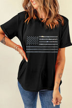 Womens Black Rhinestone American Flag T Shirt