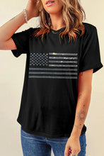 Womens Black Rhinestone American Flag T Shirt