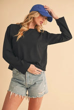 Womens Black Round Neck Long Sleeve Shirt and Denim Shorts Set