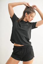 Womens Black Round Neck Short Sleeve Boxy Fit Athletic T Shirt BLACK