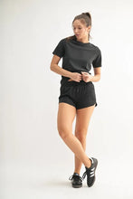 Womens Black Round Neck Short Sleeve Boxy Fit Athletic T Shirt