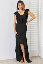 Women’s Black Ruffled Maxi Dress with Moderate Stretch