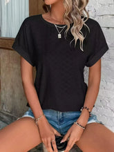 Womens Black Short Sleeve Eyelet T Shirt Stretch Rayon Blend