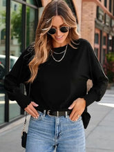 Womens Black Smocked Long Sleeve Shirt with Stretchy Fit