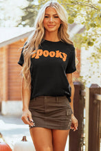 Womens Black Spooky T Shirt with Orange Text