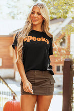 Womens Black Spooky T Shirt with Orange Text
