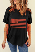 Womens Black T Shirt with American Flag Graphic Black