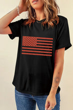 Womens Black T Shirt with American Flag Graphic