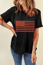 Womens Black T Shirt with American Flag Graphic