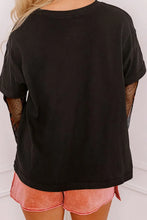 Women’s Black T-Shirt with Floral Mesh Sleeves and Lace Detail