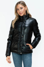 Womens Black Turtleneck Puffer Jacket with Pocketed Zip Up Front Black