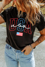Women's Black USA Graphic T-Shirt Stretchy Cotton Blend Black
