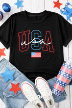 Women's Black USA Graphic T-Shirt Stretchy Cotton Blend