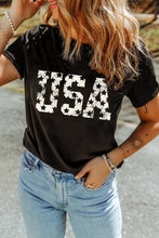 Womens Black USA Star Design T Shirt Stretch Cotton Blend Black