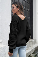 Women's Black V Neck Knit Sweater Long Sleeve Pullover Sweater Pullovers