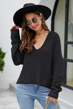Womens Black V Neck Sweater with Regular Sleeve Length Black Sweater Pullovers