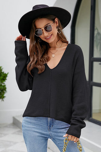 Womens Black V Neck Sweater with Regular Sleeve Length Black