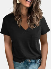 Womens Black V-Neck T-Shirt with Pocket Black Woman T Shirts