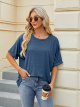 Womens Blue Basic T Shirt with Stretch Rayon Polyester Spandex Blend