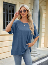 Womens Blue Basic T Shirt with Stretch Rayon Polyester Spandex Blend