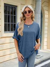Womens Blue Basic T Shirt with Stretch Rayon Polyester Spandex Blend