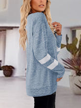 Womens Blue Long Sleeve Shirt with White Stripes Cotton Blend