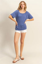 Women's Blue Scoop Neck Short Sleeve Tee for Everyday Wear DUSTY INDIGO