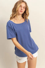 Women's Blue Scoop Neck Short Sleeve Tee for Everyday Wear