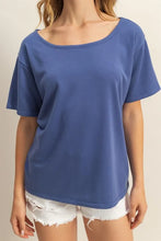 Women's Blue Scoop Neck Short Sleeve Tee for Everyday Wear
