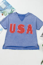 Womens Blue USA Graphic T-Shirt and Red Shorts Set