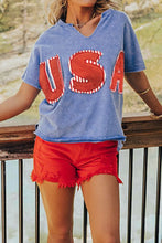 Womens Blue USA Graphic T-Shirt and Red Shorts Set