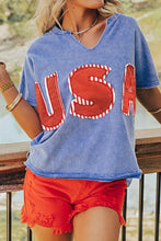 Womens Blue USA Graphic T-Shirt and Red Shorts Set