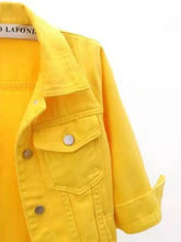 Womens Cropped Yellow Denim Jacket with Pockets