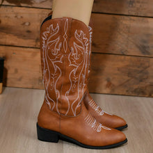 Women’s Brown Cowboy Boots with White Embroidery