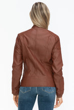 Womens Brown Faux Leather Biker Jacket with Zip Pockets