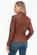 Womens Brown Faux Leather Biker Jacket with Zip Pockets