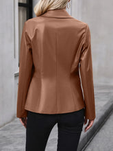 Womens Brown Faux Leather Double Breasted Blazer Long Sleeve