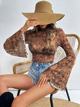 Womens Brown Paisley Mesh Top 100 Percent Polyester