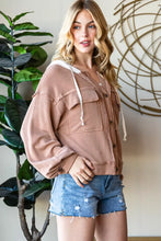 Womens Brown Striped Hooded Jacket Corduroy Button Up Outerwear