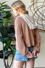 Womens brown striped hooded jacket corduroy ribbed sweatshirt