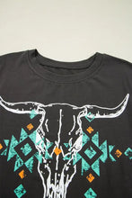 Women's Bull Skull Graphic T-Shirt in Black Cotton Blend Woman T Shirts