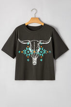 Women's Bull Skull Graphic T-Shirt in Black Cotton Blend