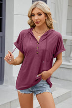 Women's Burgundy Hooded Short Sleeve Button-Up Shirt