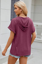 Women's Burgundy Hooded Short Sleeve Button-Up Shirt