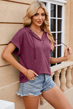 Women's Burgundy Hooded Short Sleeve Button-Up Shirt